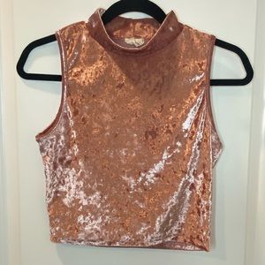 Caution to the Wind Rose Pink Crushed Velvet Crop Top Shirt Size Small